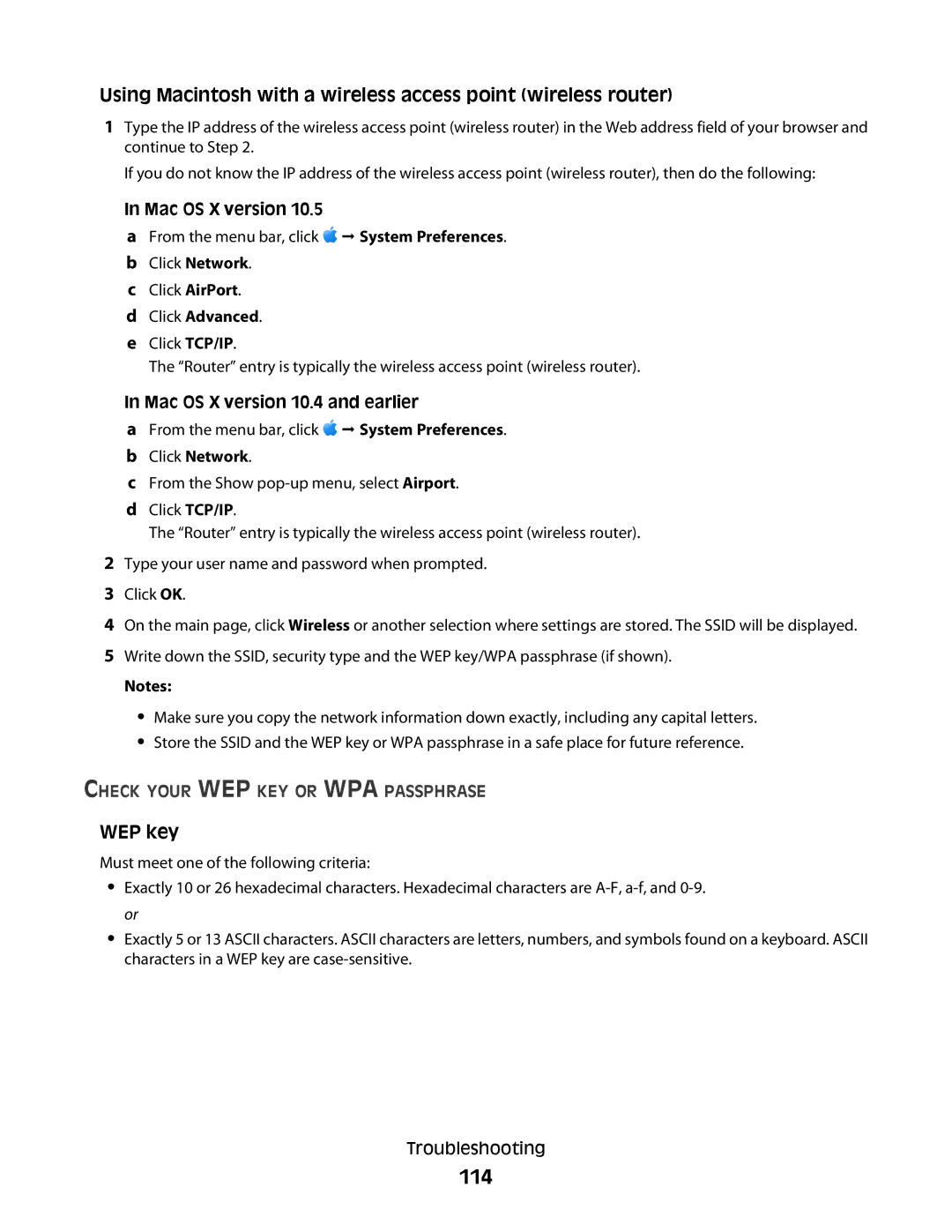 Lexmark 4600, 3600 manual 114, WEP key, Check Your WEP KEY or WPA Passphrase 