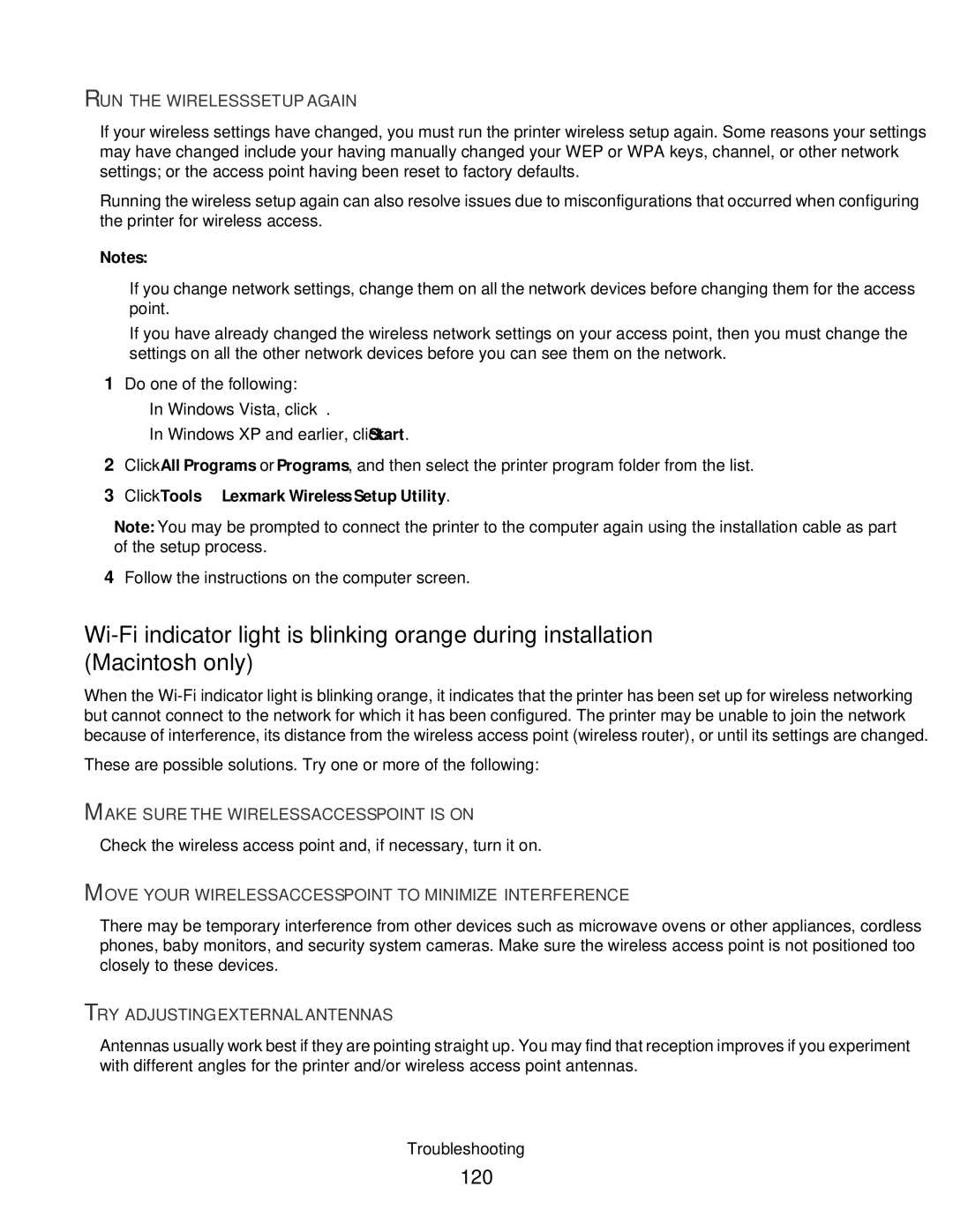Lexmark 4600, 3600 manual 120, RUN the Wireless Setup Again, Make Sure the Wireless Access Point is on 