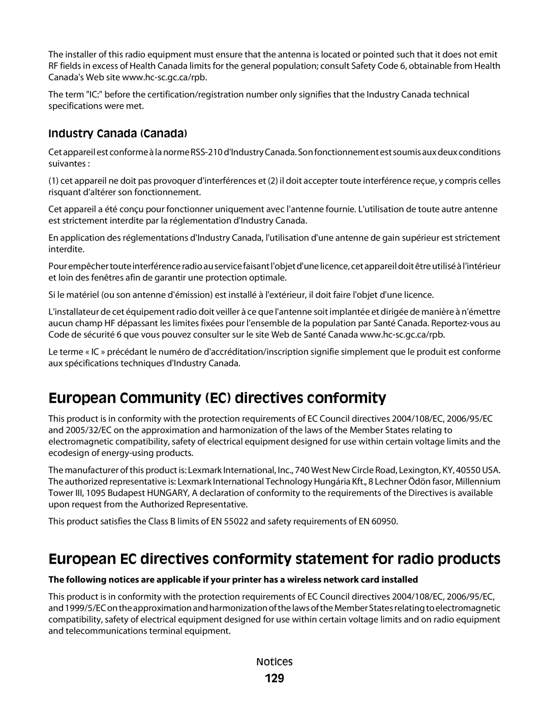 Lexmark 3600, 4600 manual European Community EC directives conformity, 129 