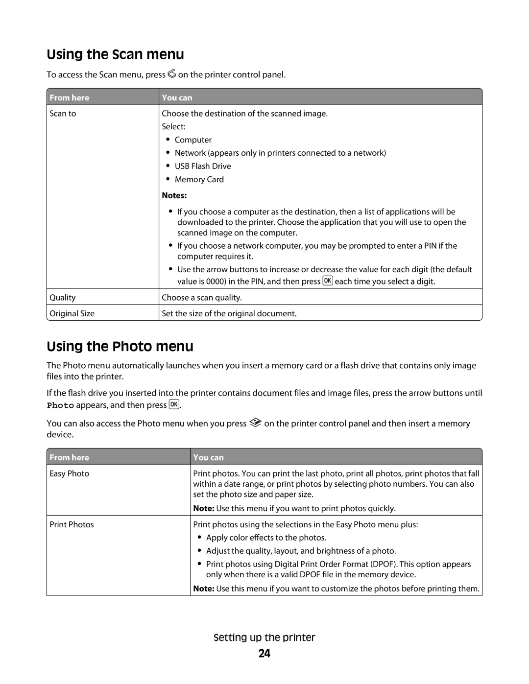 Lexmark 4600, 3600 manual Using the Scan menu, Using the Photo menu 