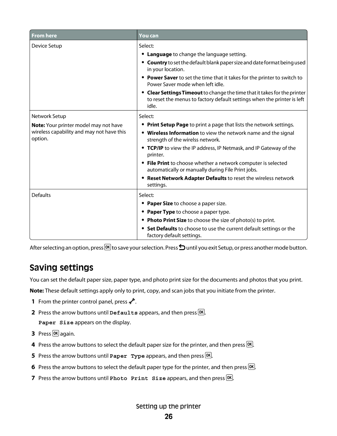 Lexmark 4600, 3600 manual Saving settings 