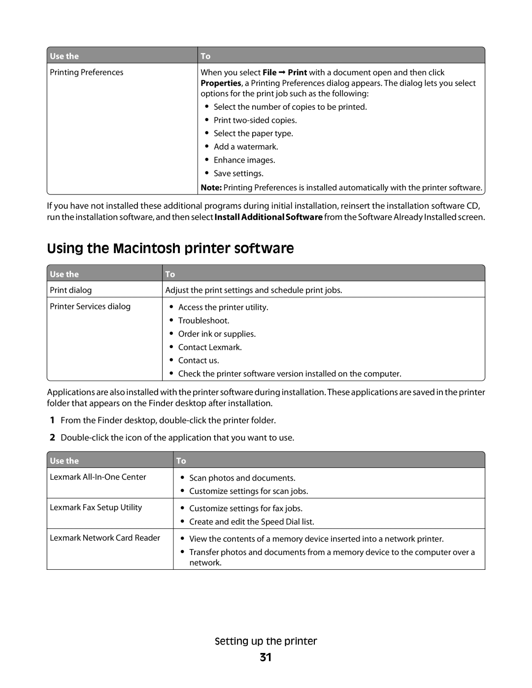 Lexmark 3600, 4600 manual Using the Macintosh printer software 