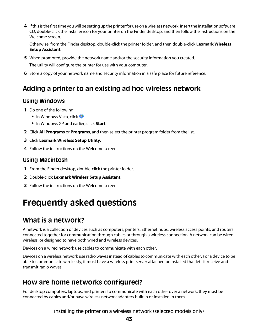 Lexmark 3600, 4600 Frequently asked questions, Adding a printer to an existing ad hoc wireless network, What is a network? 