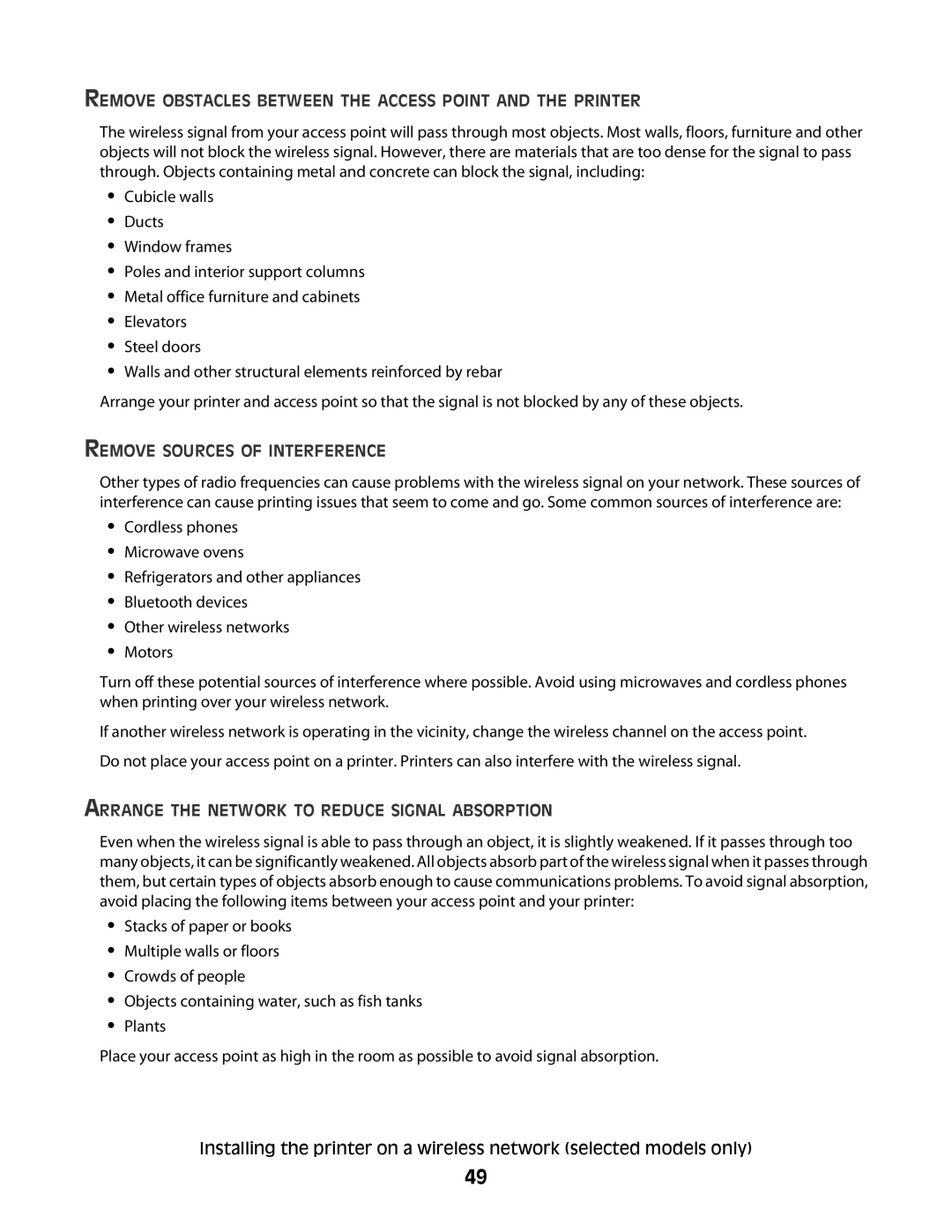 Lexmark 3600, 4600 manual Remove Obstacles Between the Access Point and the Printer, Remove Sources of Interference 