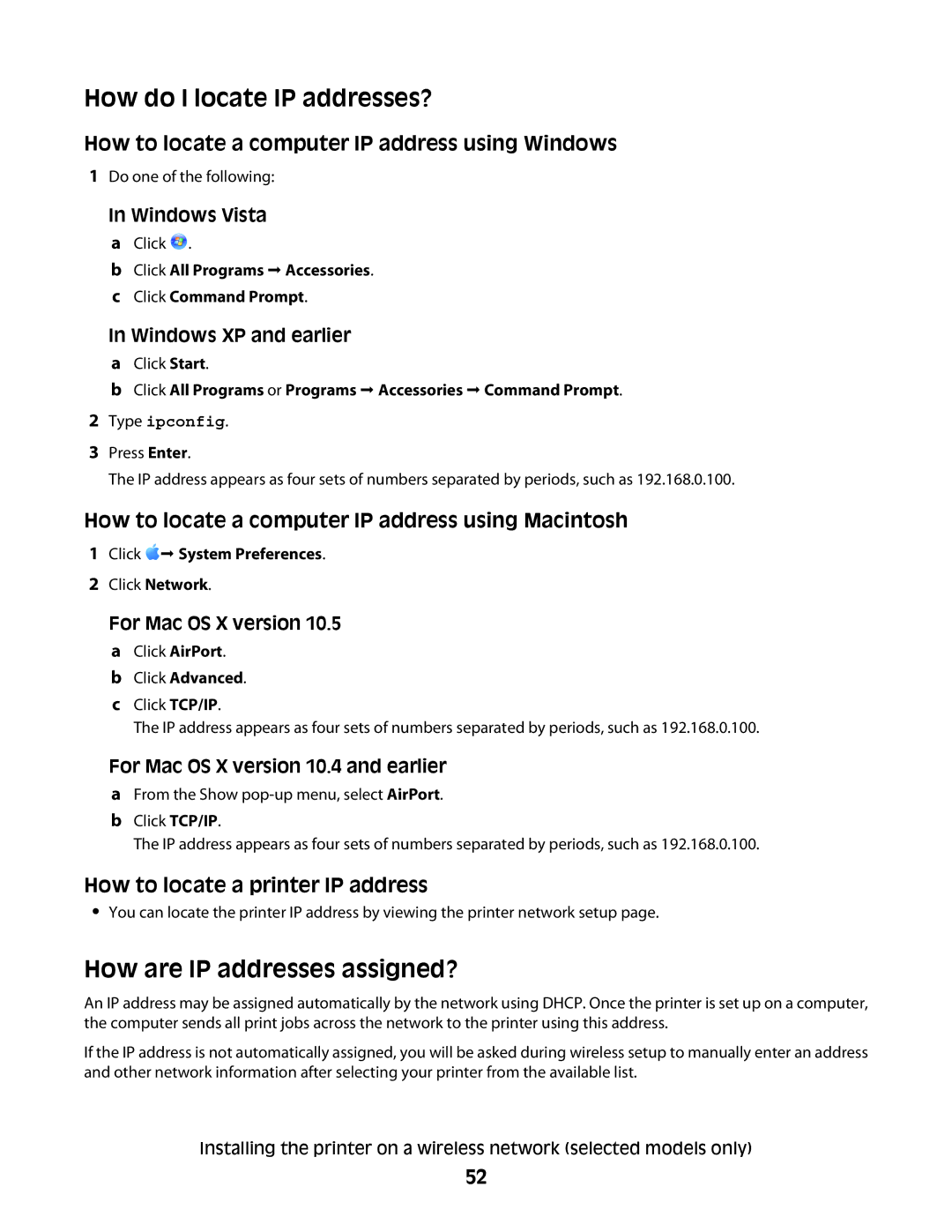 Lexmark 4600, 3600 manual How do I locate IP addresses?, How are IP addresses assigned?, How to locate a printer IP address 