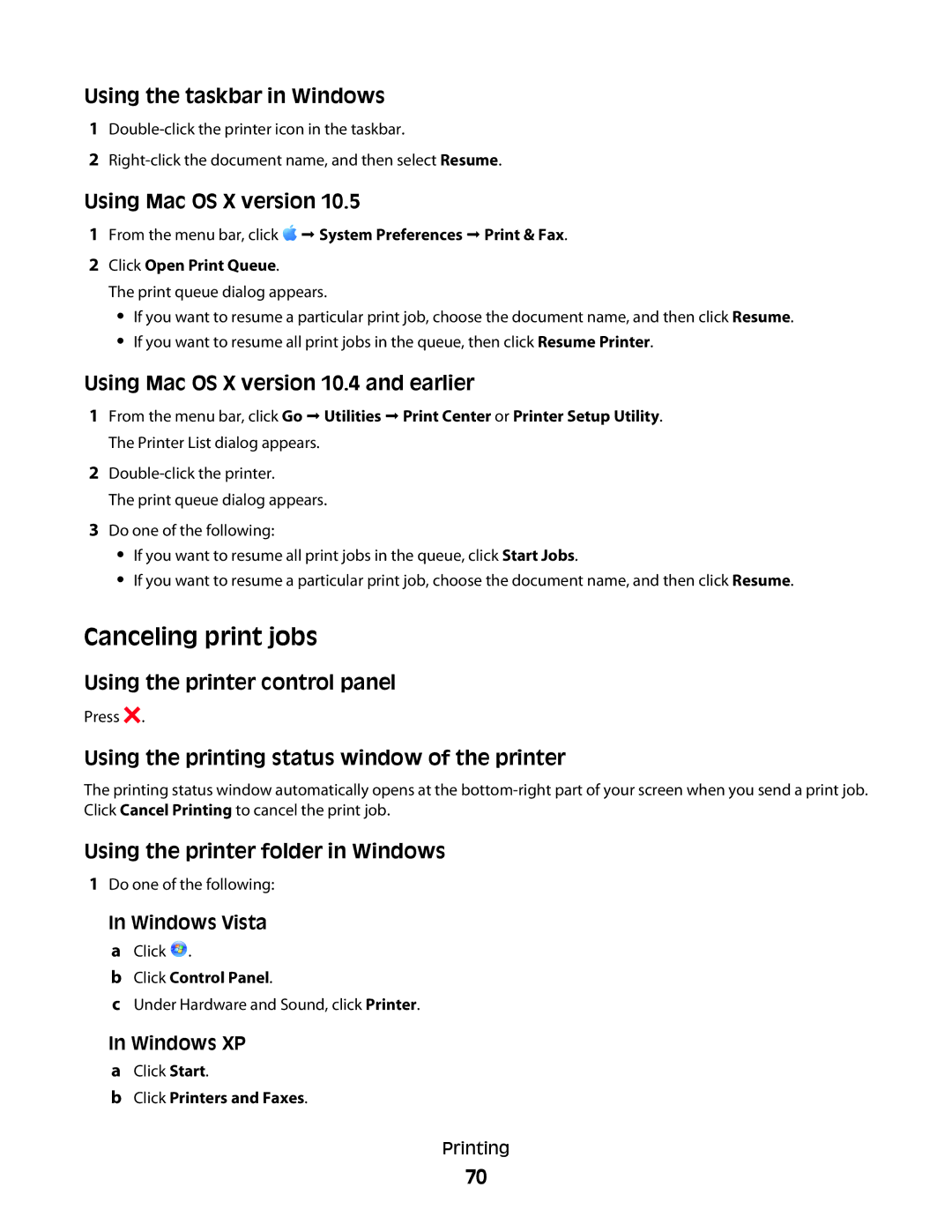 Lexmark 4600, 3600 manual Canceling print jobs, Using Mac OS X version 10.4 and earlier, Using the printer control panel 