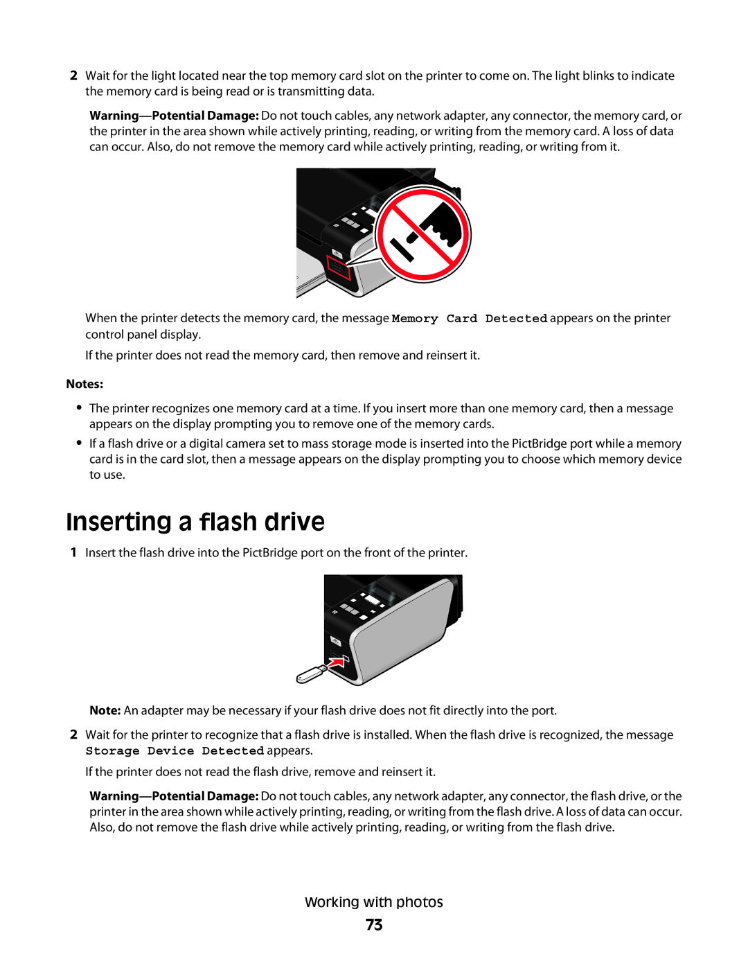 Lexmark 3600, 4600 manual Inserting a flash drive 