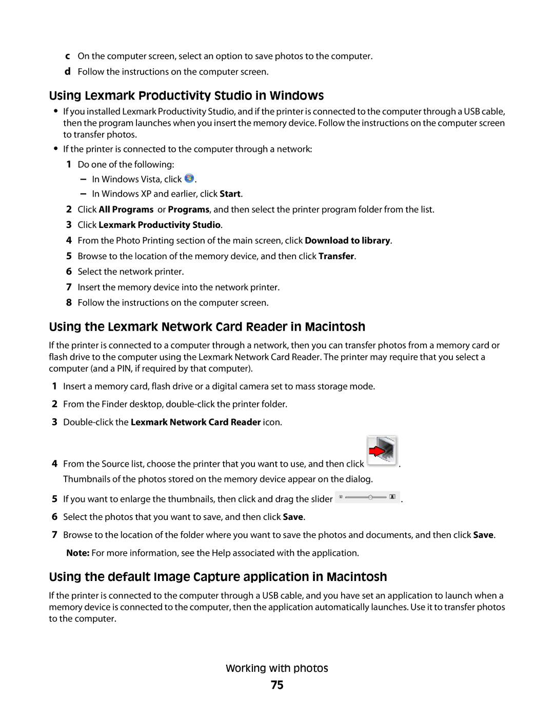 Lexmark 3600, 4600 manual Using Lexmark Productivity Studio in Windows, Using the Lexmark Network Card Reader in Macintosh 