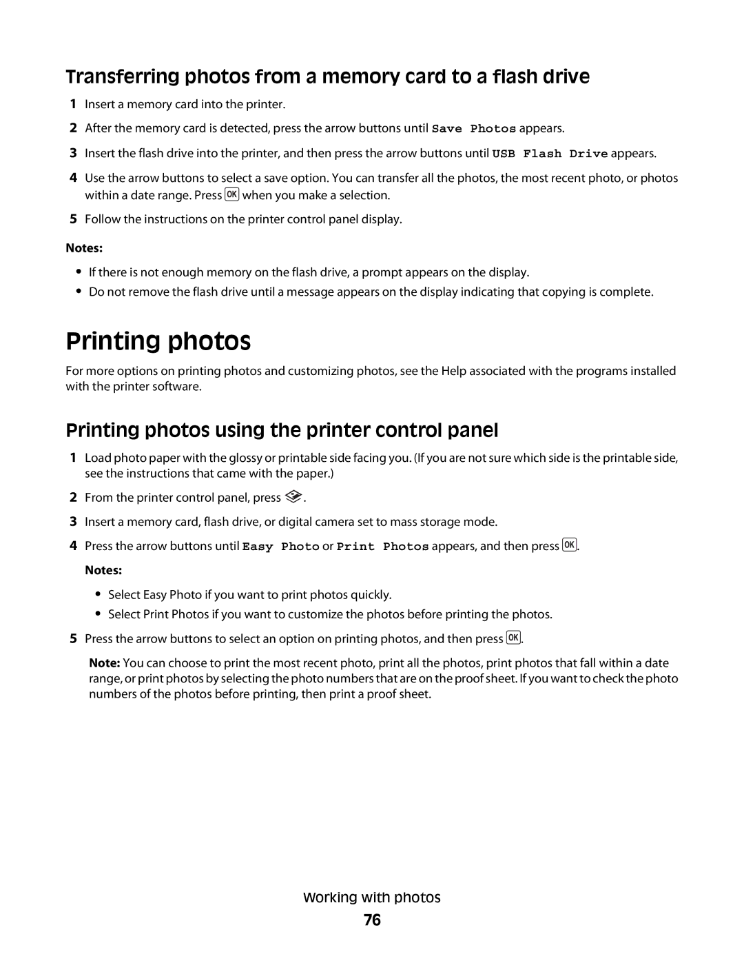 Lexmark 4600, 3600 manual Printing photos, Transferring photos from a memory card to a flash drive 