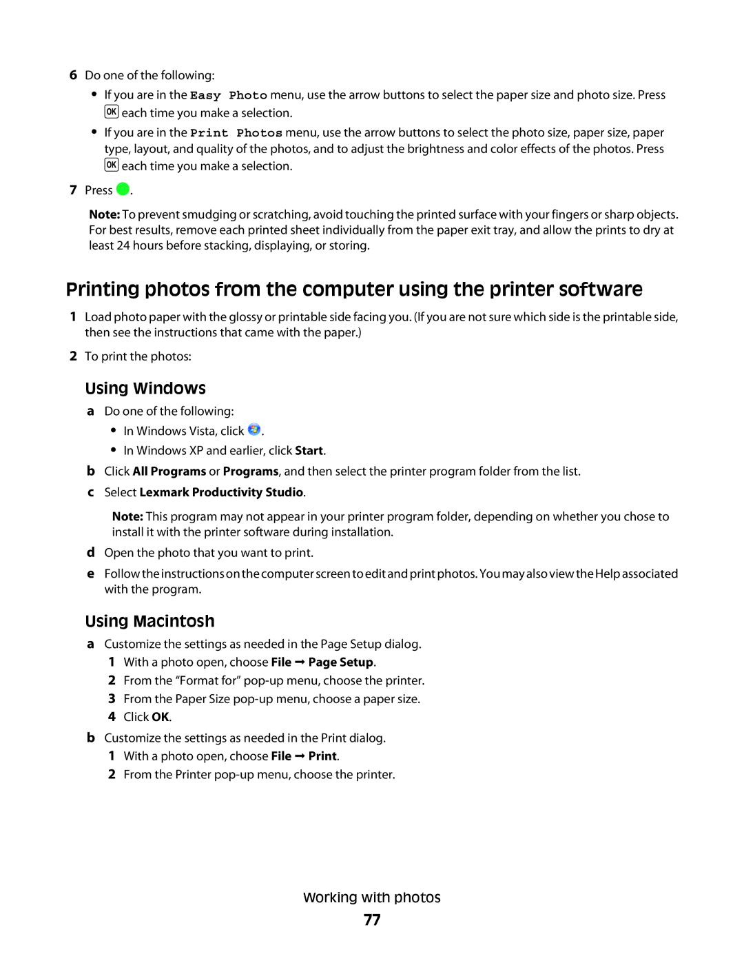 Lexmark 3600, 4600 manual Printing photos from the computer using the printer software, Select Lexmark Productivity Studio 
