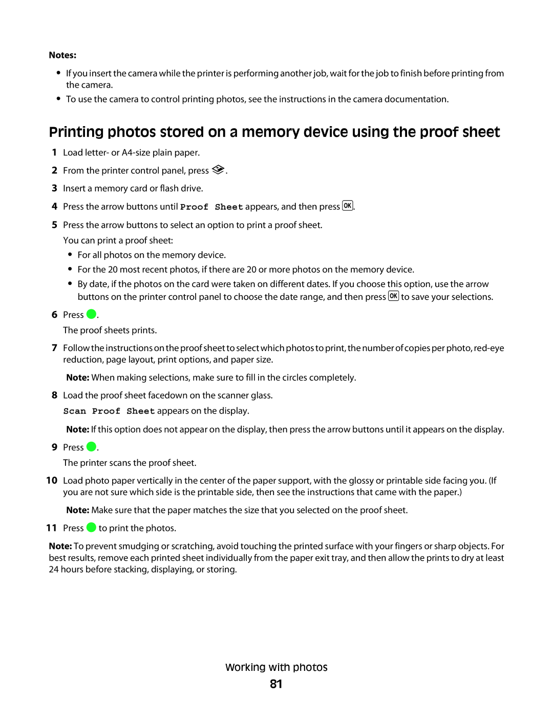 Lexmark 3600, 4600 manual Press to print the photos Working with photos 