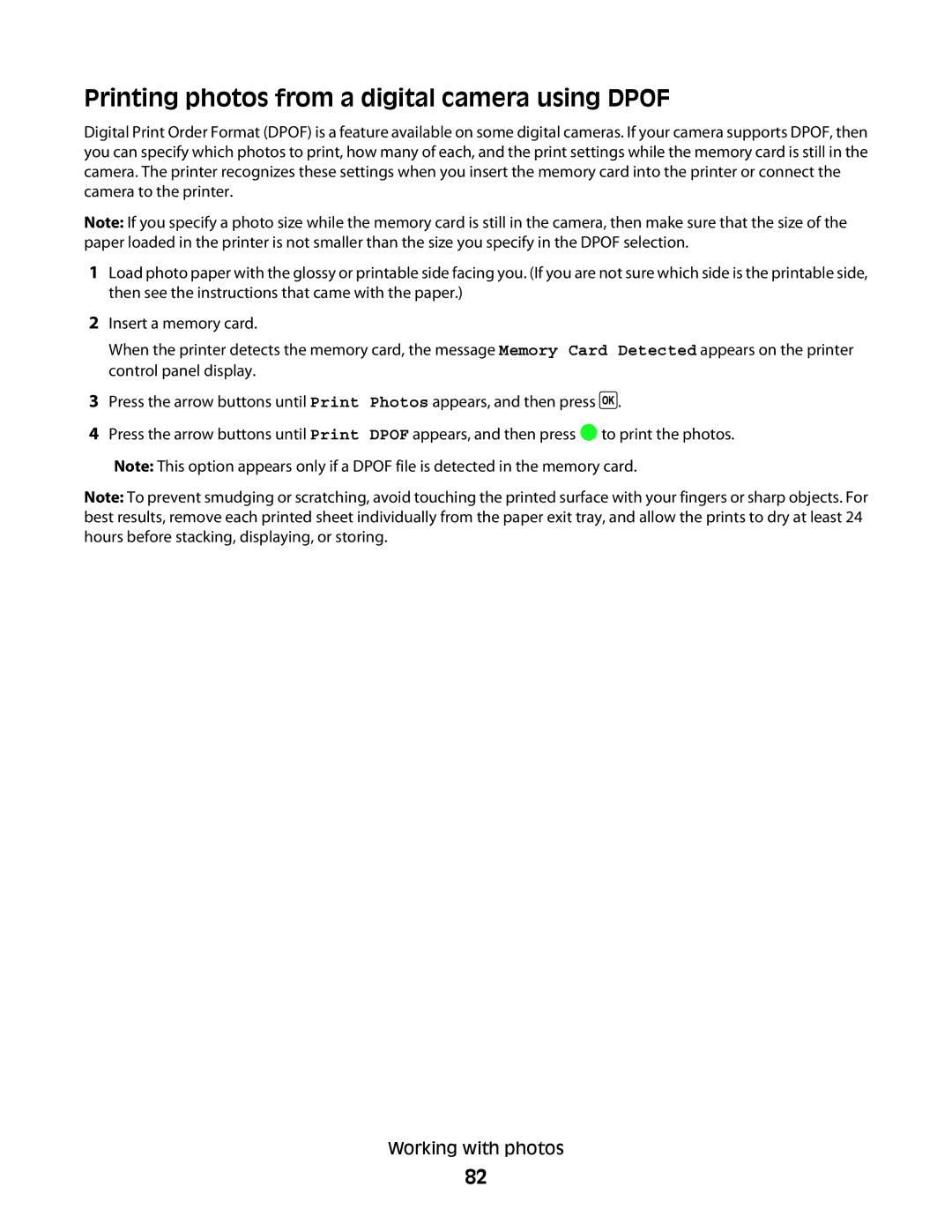 Lexmark 4600, 3600 manual Printing photos from a digital camera using Dpof 