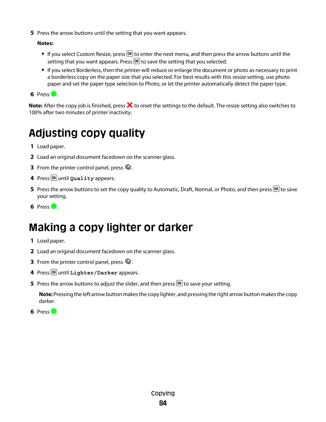 Lexmark 4600, 3600 manual Adjusting copy quality, Making a copy lighter or darker 