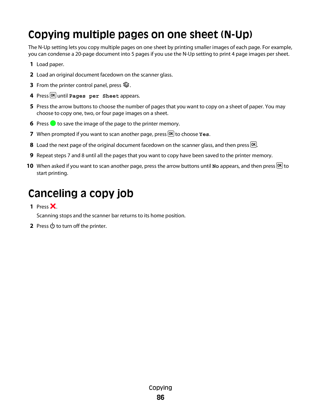 Lexmark 4600, 3600 manual Copying multiple pages on one sheet N-Up, Canceling a copy job 