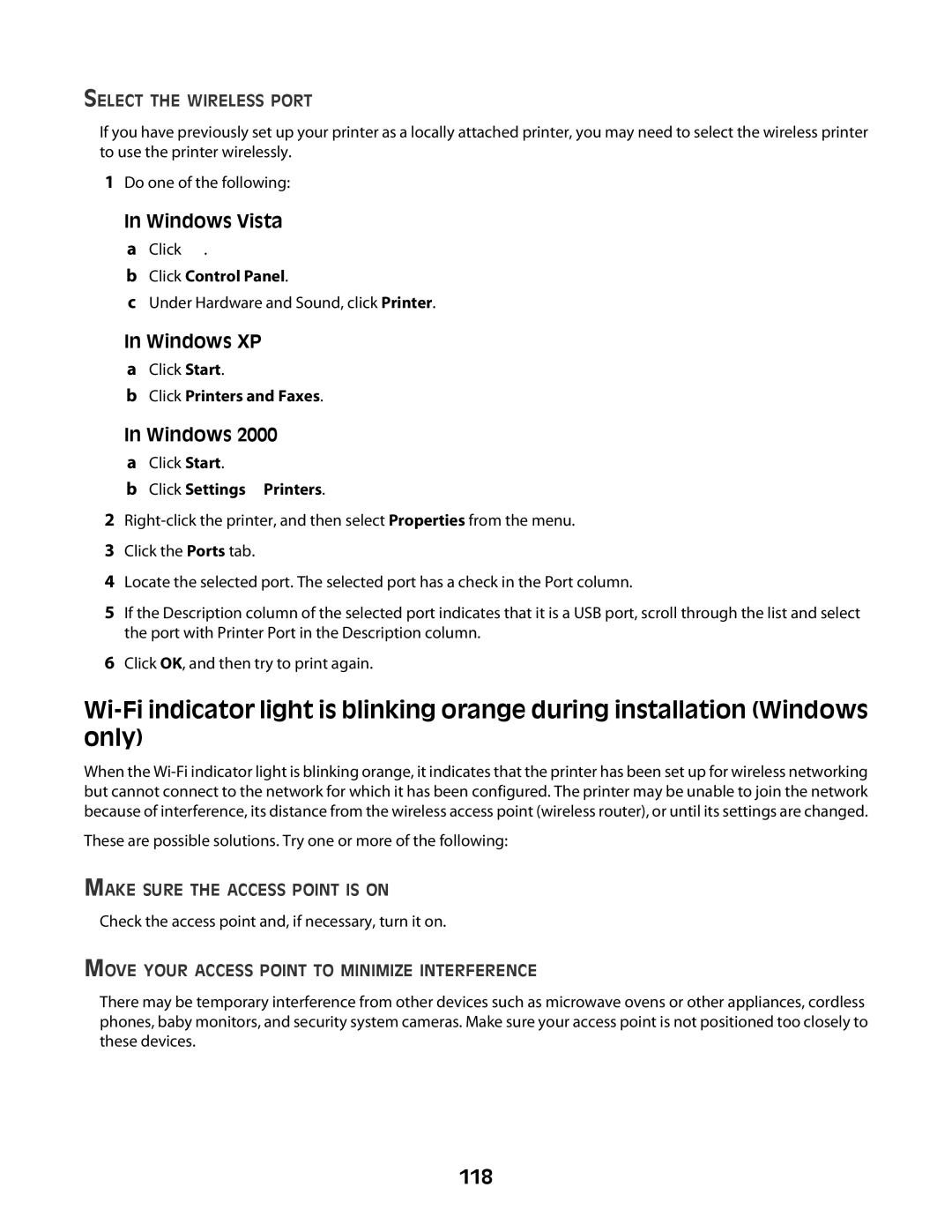 Lexmark 4600 Series manual 118, Select the Wireless Port, Make Sure the Access Point is on 