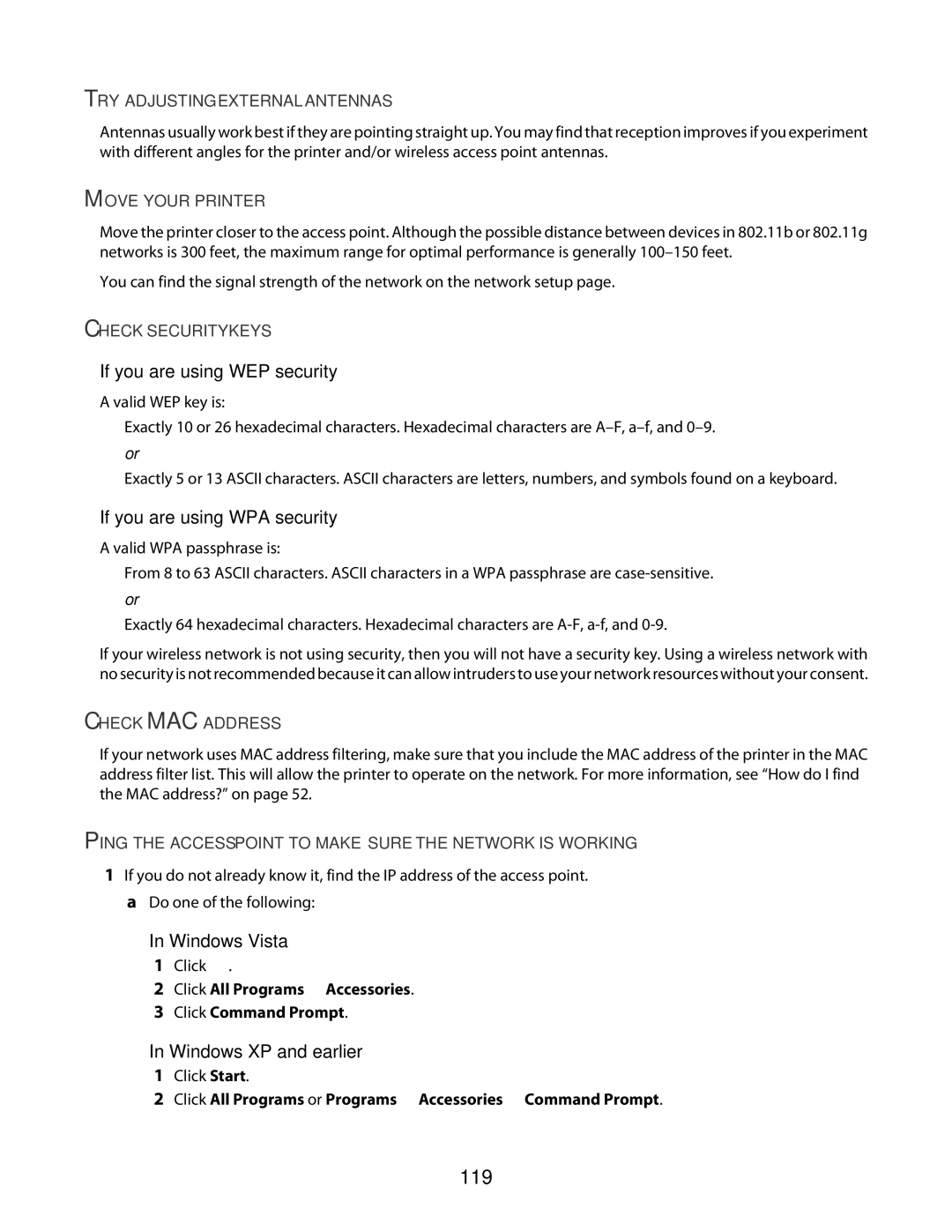 Lexmark 4600 Series manual 119, If you are using WEP security, If you are using WPA security 