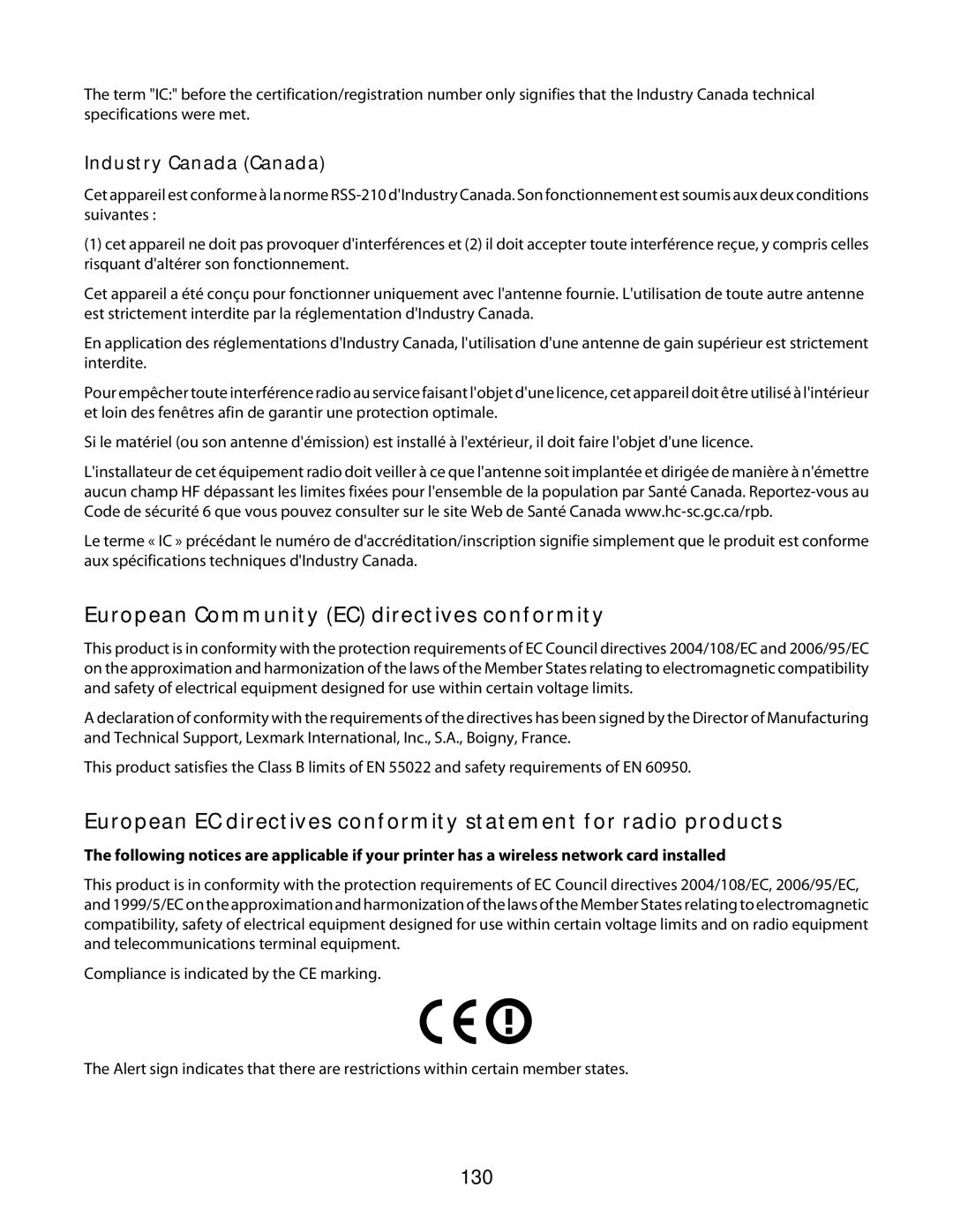 Lexmark 4600 Series manual European Community EC directives conformity, 130 