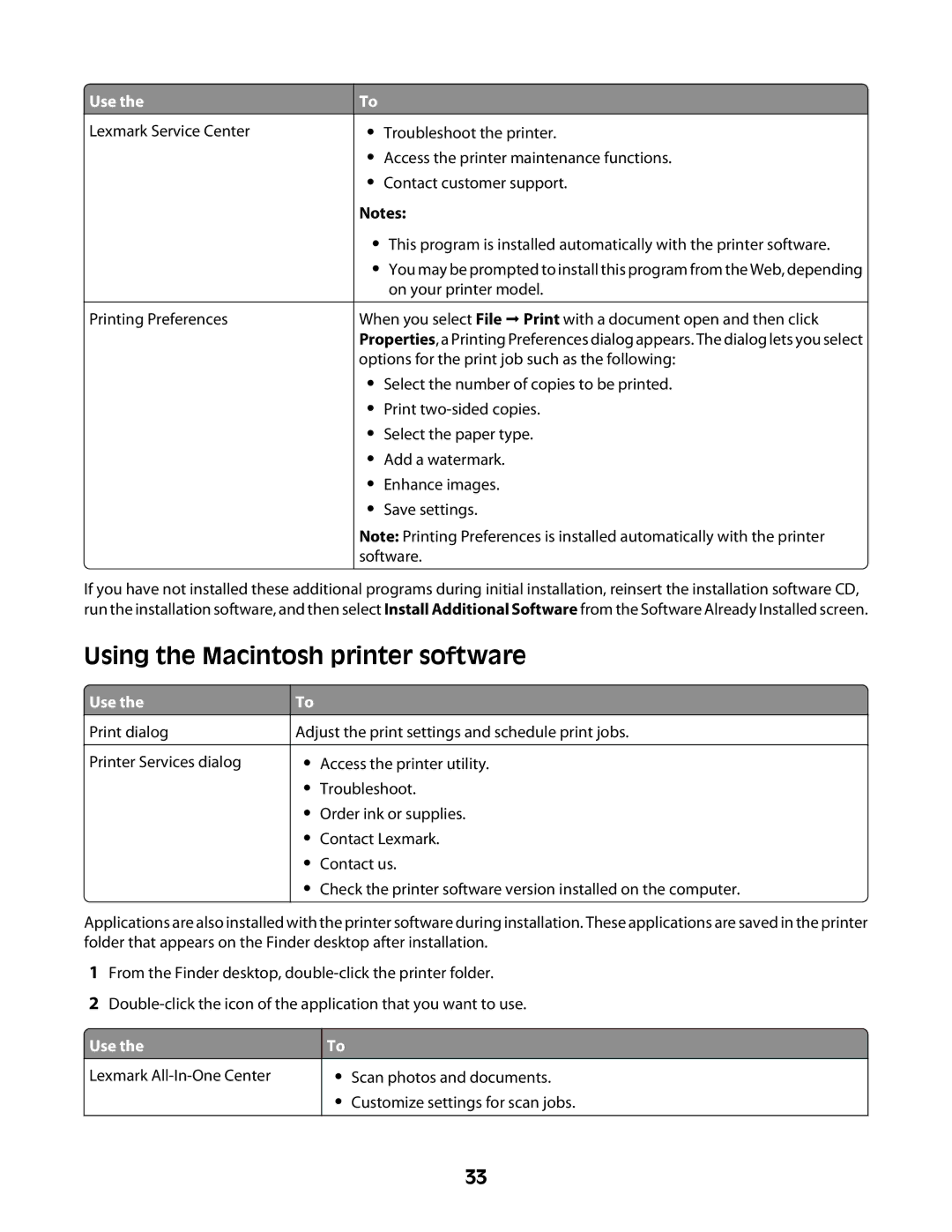 Lexmark 4600 Series manual Using the Macintosh printer software 