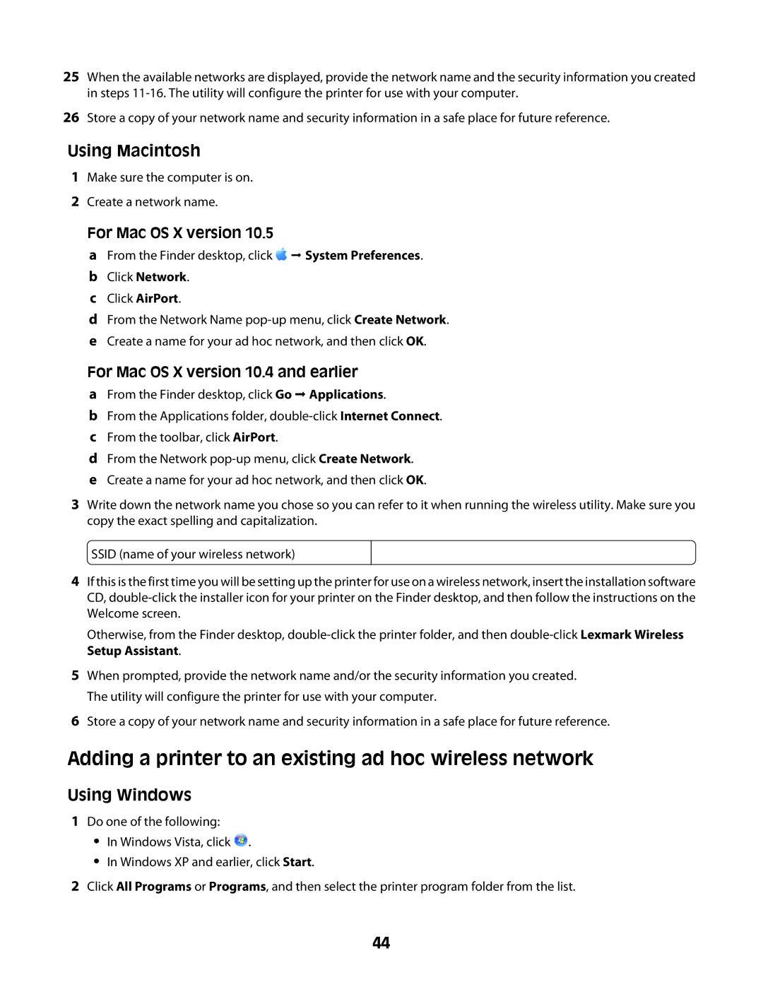 Lexmark 4600 Series manual Adding a printer to an existing ad hoc wireless network, For Mac OS X version 