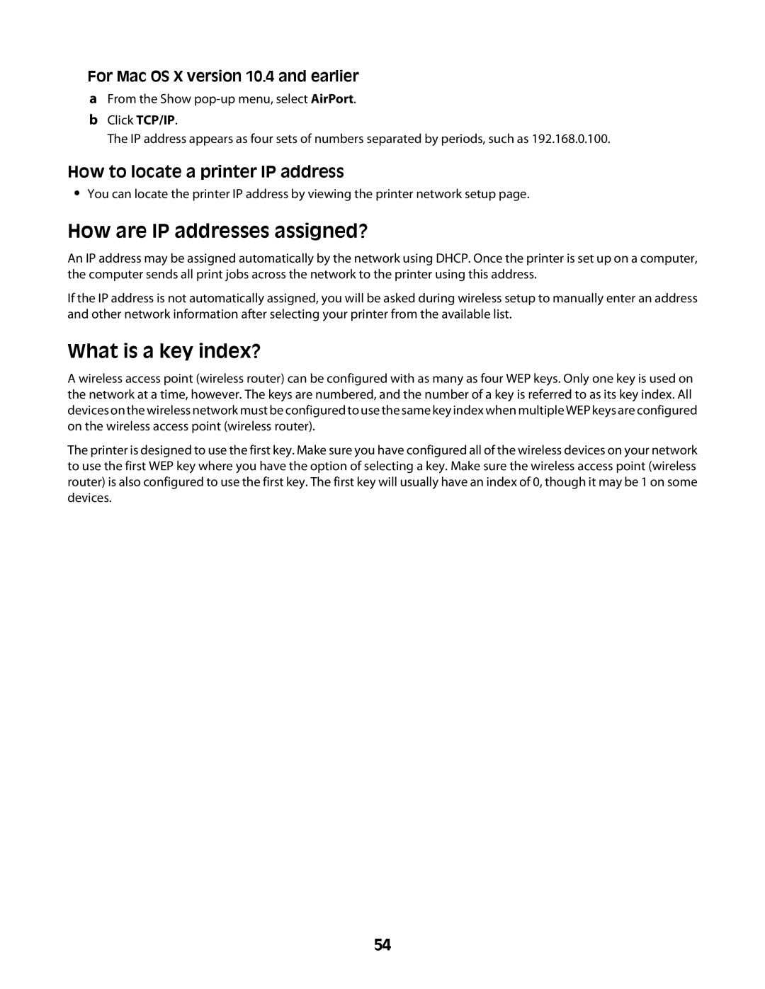 Lexmark 4600 Series manual How are IP addresses assigned?, What is a key index?, How to locate a printer IP address 