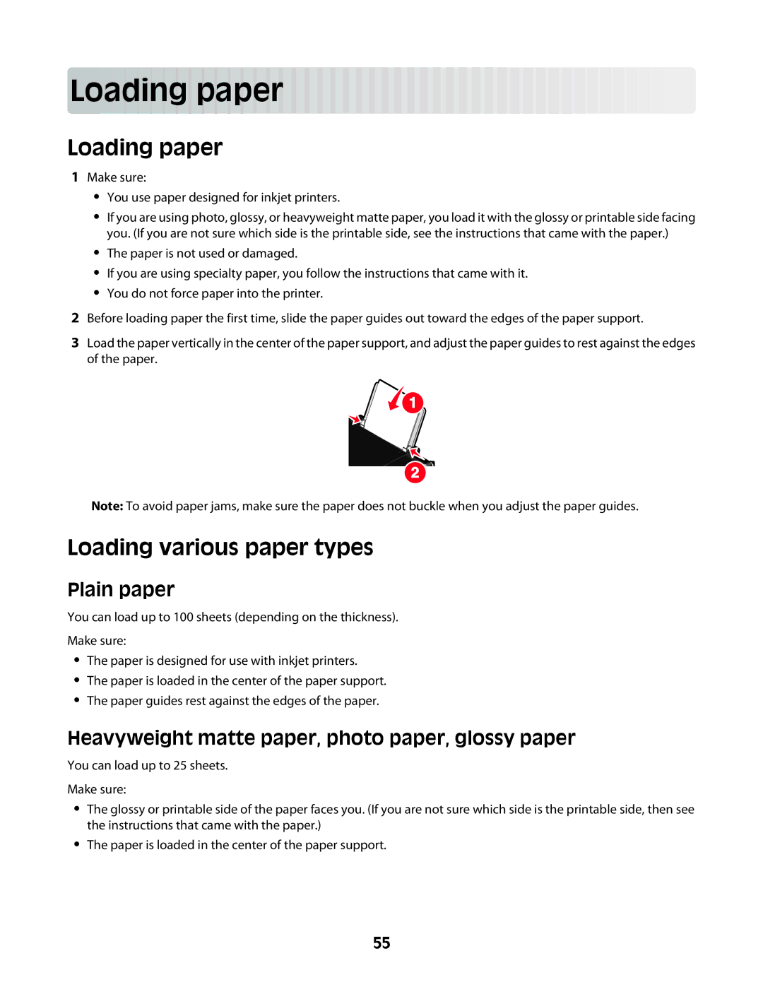 Lexmark 4600 Series manual Load in g pape r, Loading paper, Loading various paper types, Plain paper 