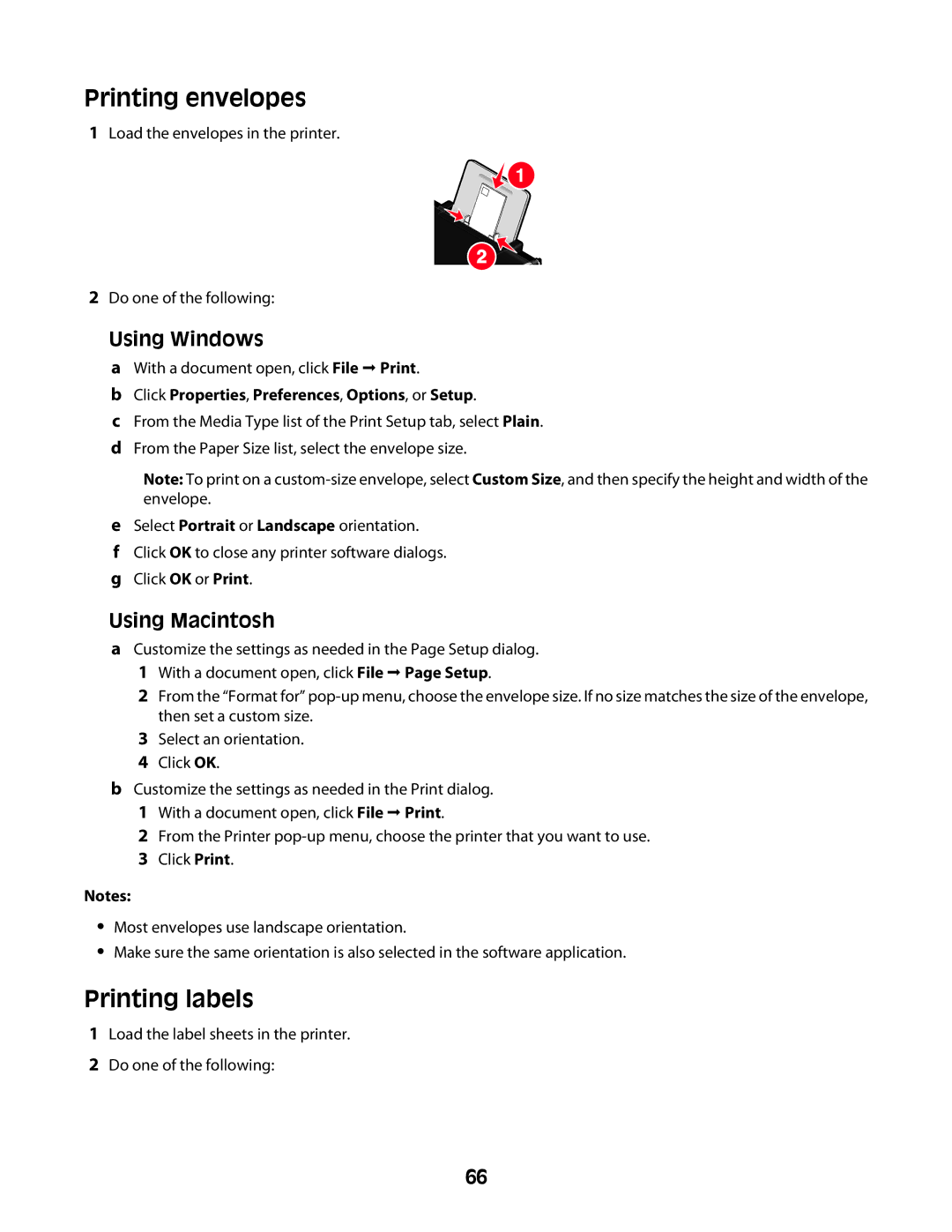 Lexmark 4600 Series manual Printing envelopes, Printing labels 