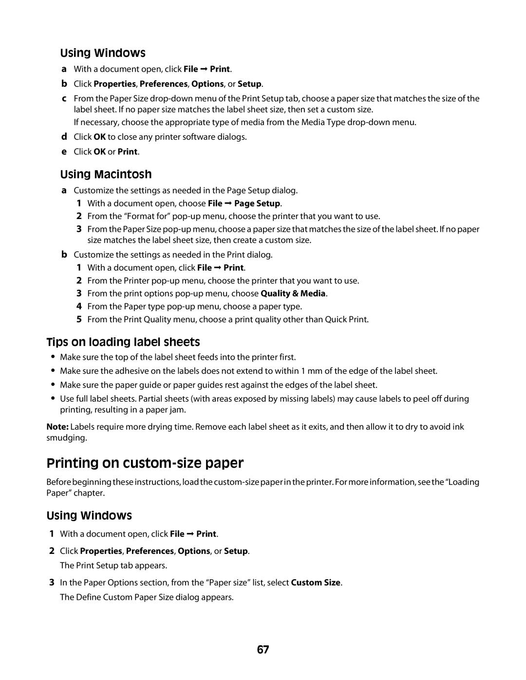 Lexmark 4600 Series manual Printing on custom-size paper, Tips on loading label sheets 