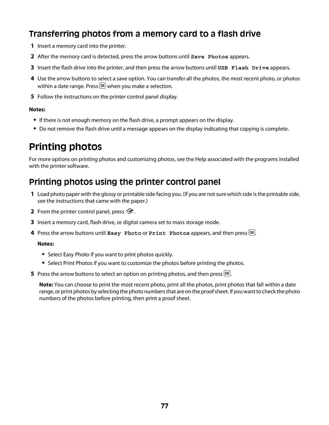 Lexmark 4600 Series manual Printing photos, Transferring photos from a memory card to a flash drive 