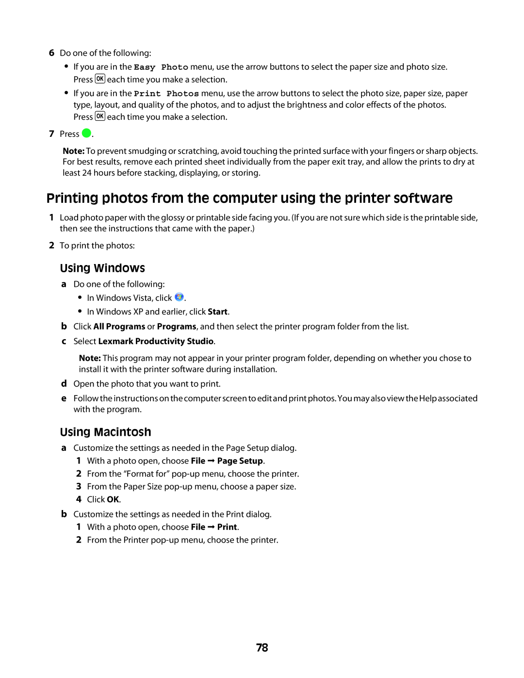 Lexmark 4600 Series manual Printing photos from the computer using the printer software, Select Lexmark Productivity Studio 