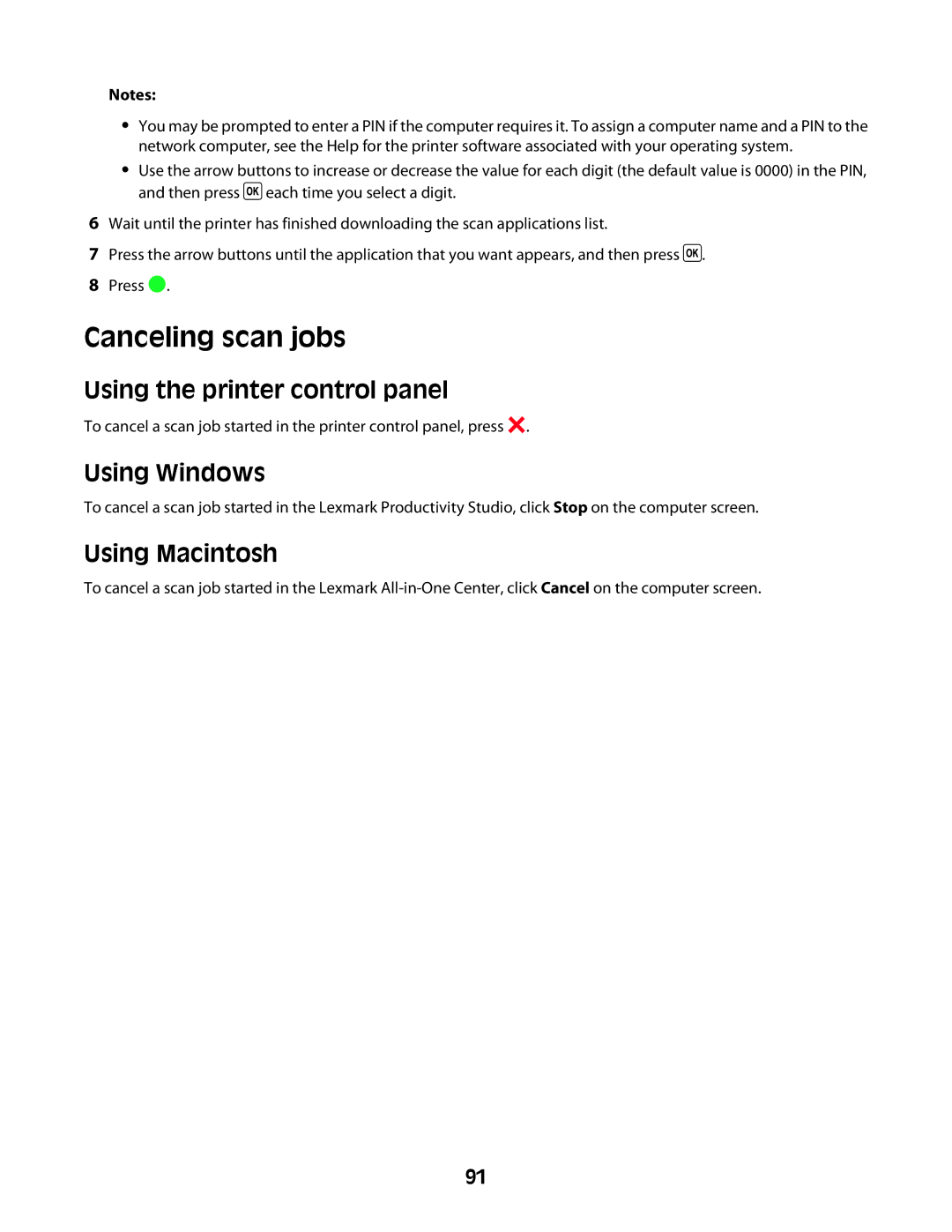 Lexmark 4600 Series manual Canceling scan jobs, Using the printer control panel 