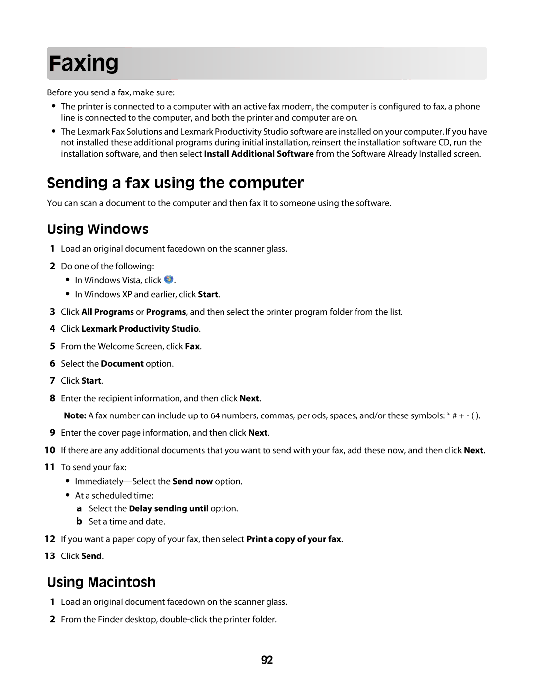 Lexmark 4600 Series manual Faxing, Sending a fax using the computer 