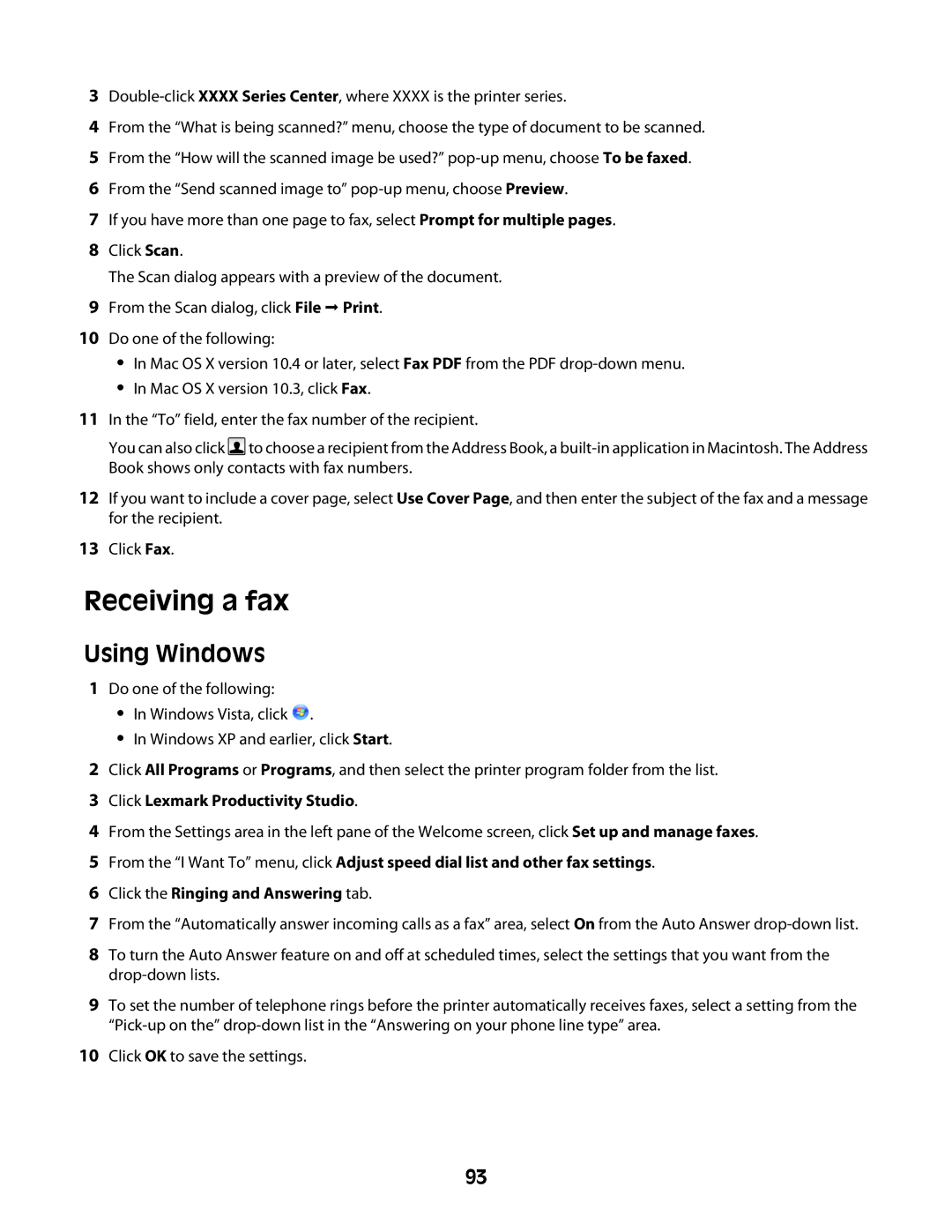 Lexmark 4600 Series manual Receiving a fax 