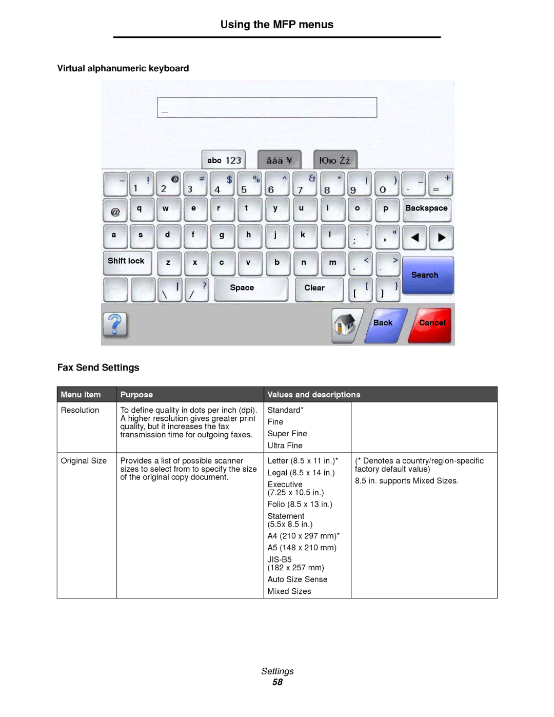 Lexmark 4600MFP manual Abc, Shift lock Search Space Clear Back Cancel, JIS-B5 