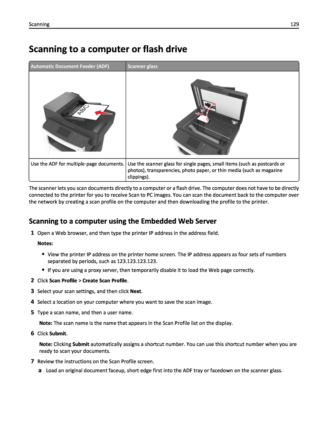 Lexmark 675, 470, 35S5701, 670 Scanning to a computer or flash drive, Scanning to a computer using the Embedded Web Server 