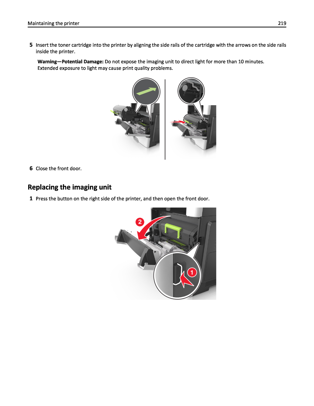Lexmark 670, 470, 35S5701, 675, MX510, MX410DE manual Replacing the imaging unit 