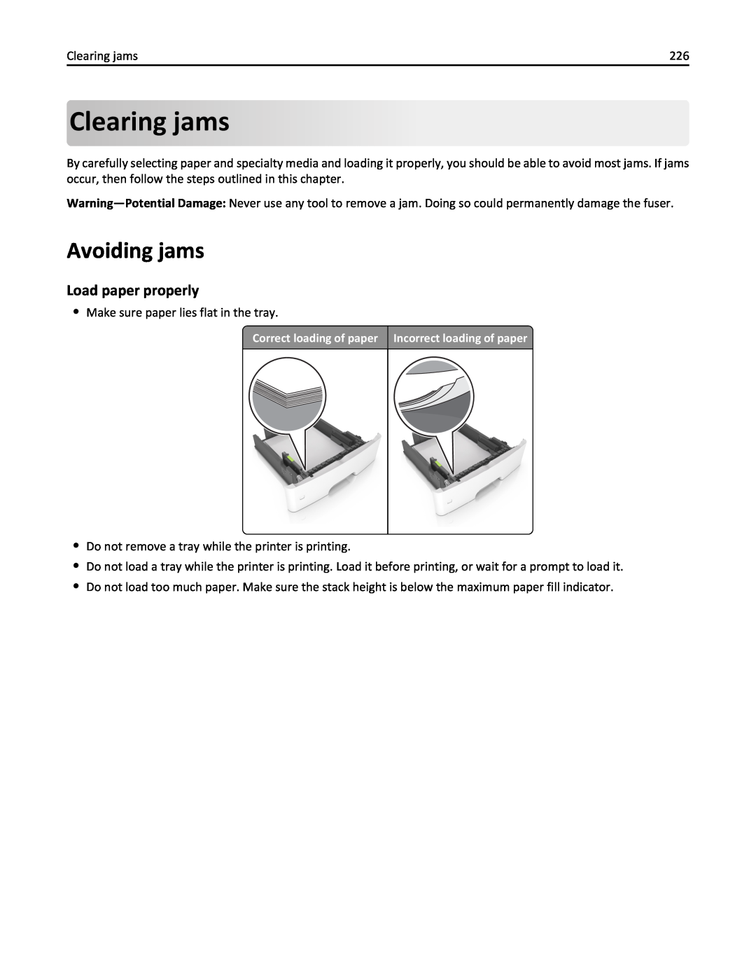 Lexmark 670, 470, 35S5701, 675, MX510, MX410DE manual Clearing jams, Avoiding jams, Load paper properly 