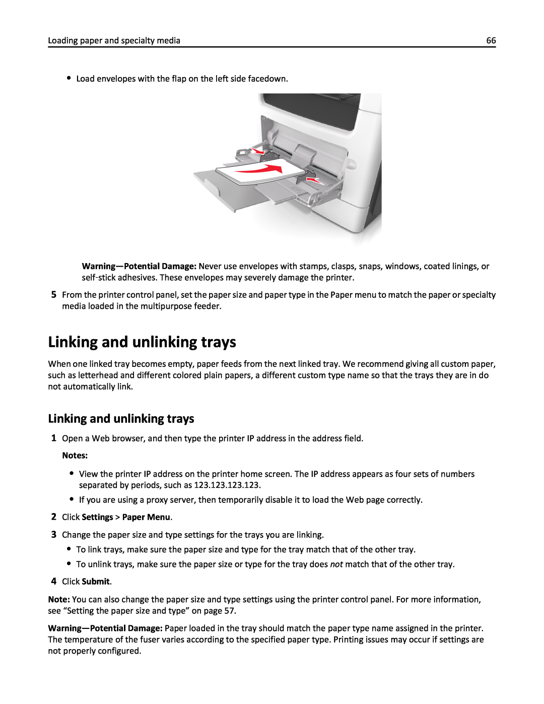 Lexmark 675, 470, 35S5701, 670, MX510, MX410DE manual Linking and unlinking trays, Click Settings Paper Menu 