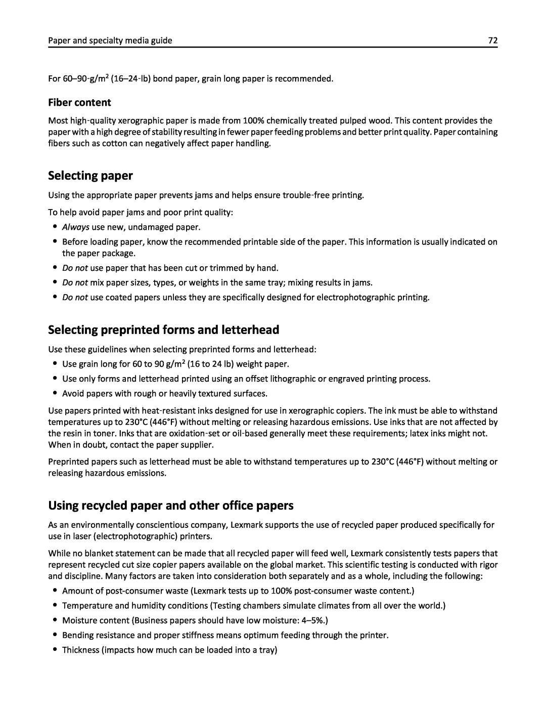 Lexmark 670, 470 Selecting paper, Selecting preprinted forms and letterhead, Using recycled paper and other office papers 