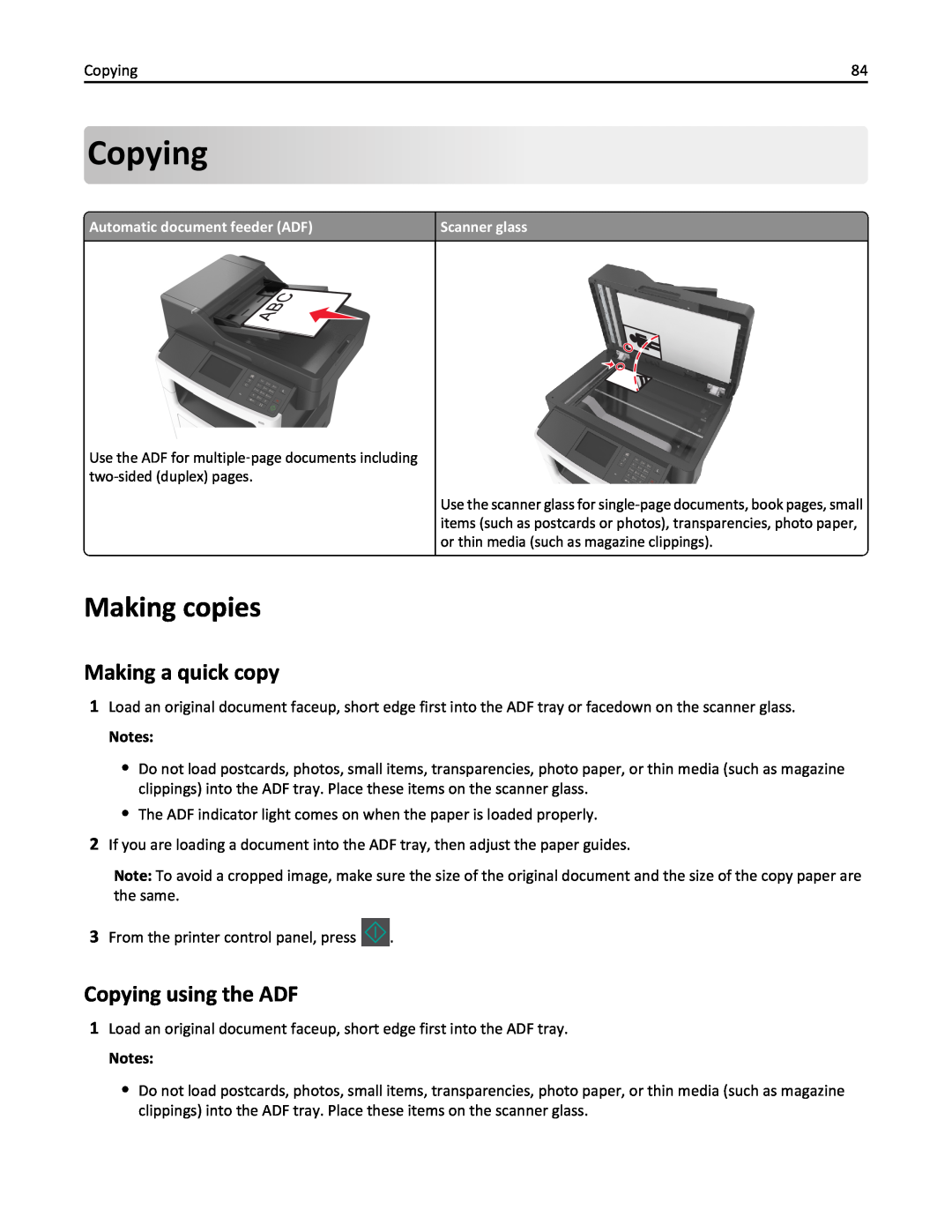 Lexmark 470, 35S5701, 670, 675, MX510, MX410DE manual Making copies, Making a quick copy, Copying using the ADF 