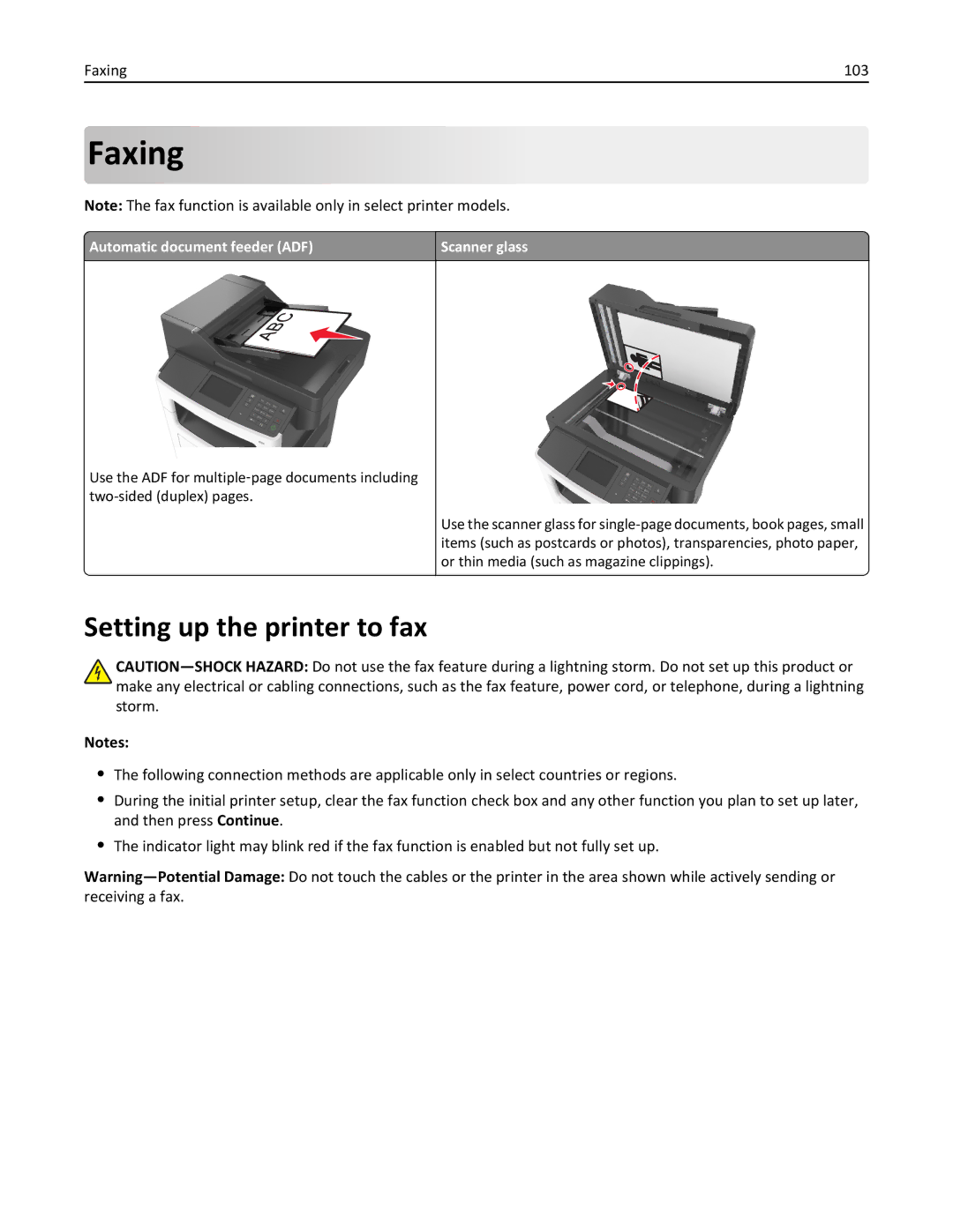 Lexmark 470, 35S5701, 670, 675, MX510, MX410DE manual Setting up the printer to fax, Faxing 103 