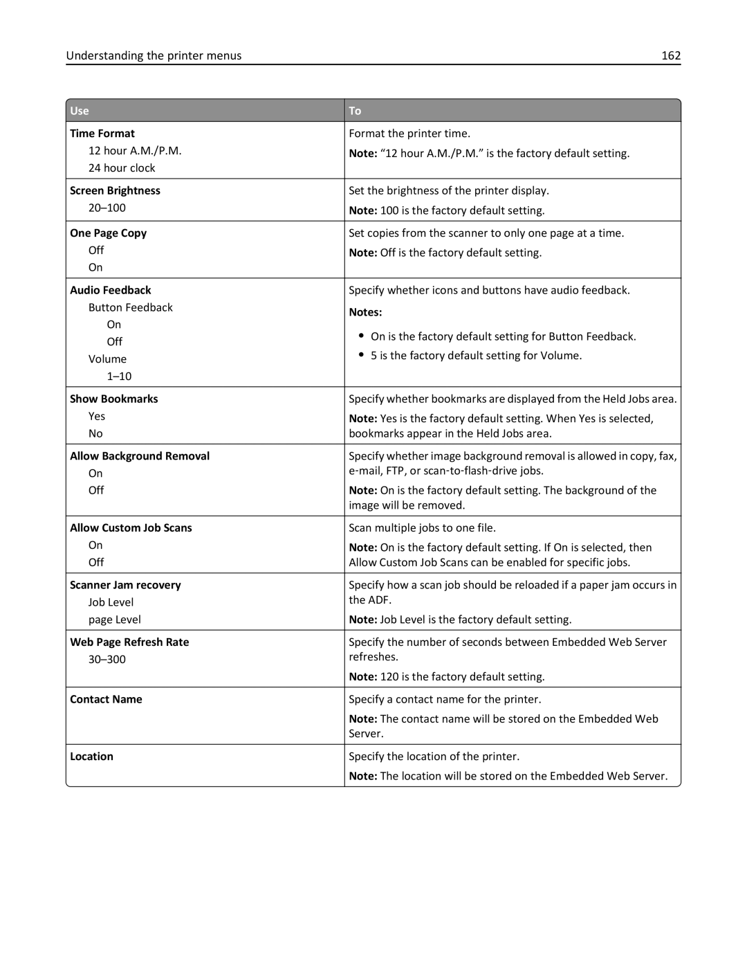 Lexmark 35S5701, 470, 670, 675, MX510, MX410DE manual Understanding the printer menus 162 