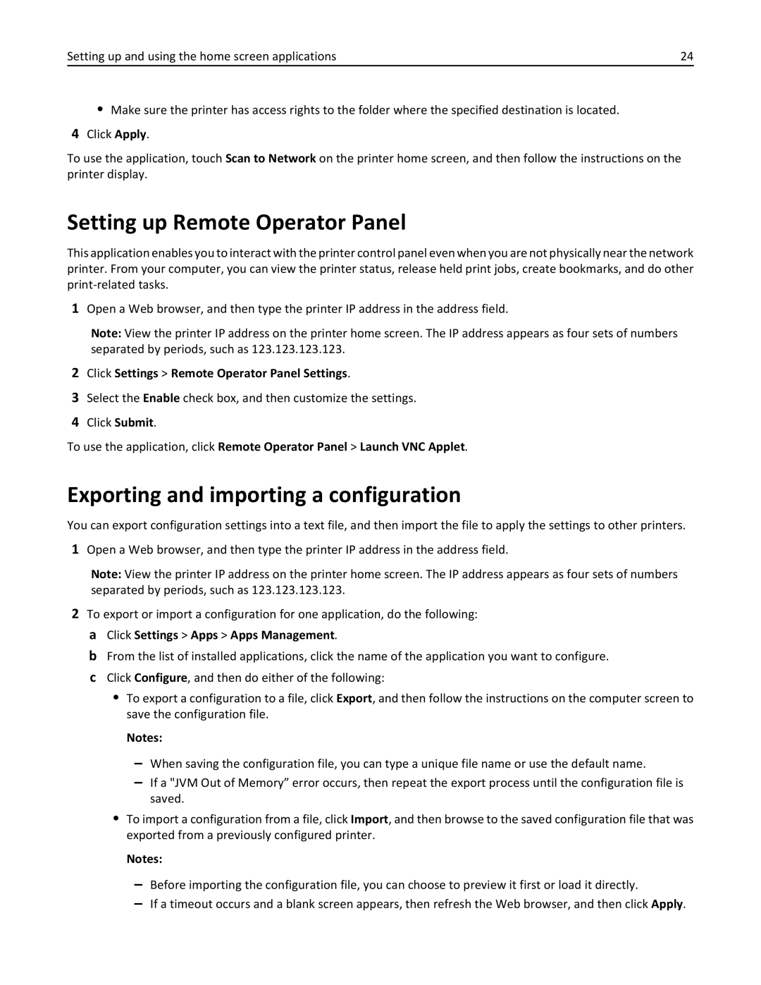 Lexmark 675, 470, 35S5701, 670, MX510, MX410DE Setting up Remote Operator Panel, Exporting and importing a configuration 