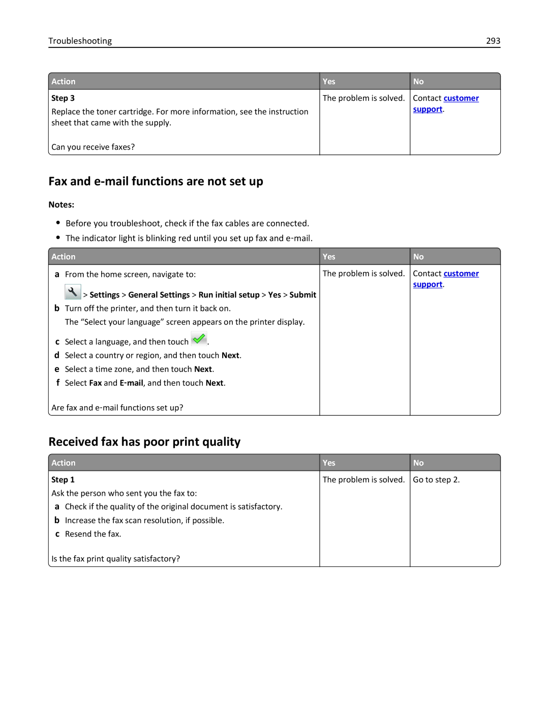 Lexmark MX410DE, 470, 670 Fax and e-mail functions are not set up, Received fax has poor print quality, Troubleshooting 293 