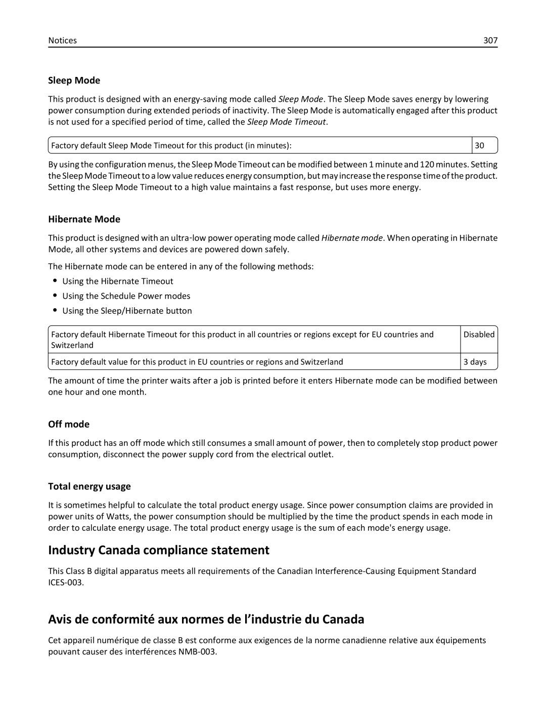 Lexmark MX410DE, 470, 670 Industry Canada compliance statement, Avis de conformité aux normes de l’industrie du Canada, 307 