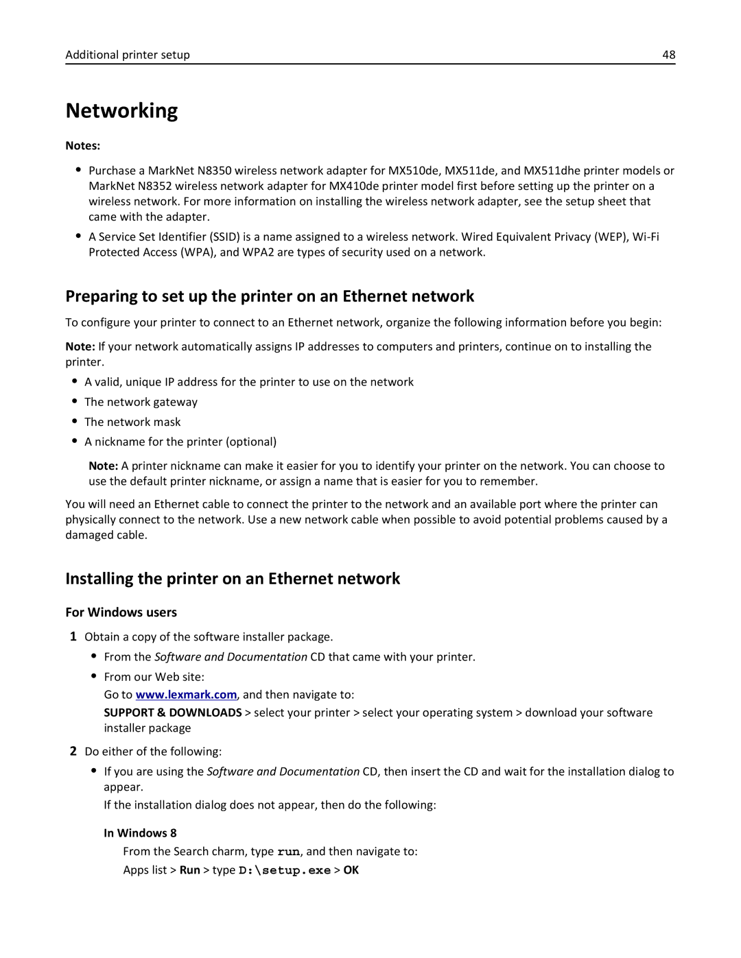 Lexmark MX410DE, 470, 35S5701, 670, 675, MX510 manual Networking, Preparing to set up the printer on an Ethernet network 