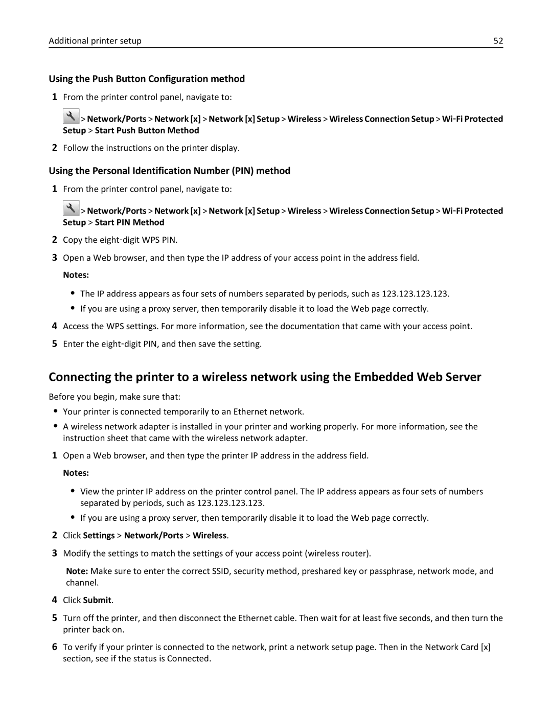 Lexmark 675, 470, 35S5701, 670, MX510, MX410DE manual Using the Push Button Configuration method 