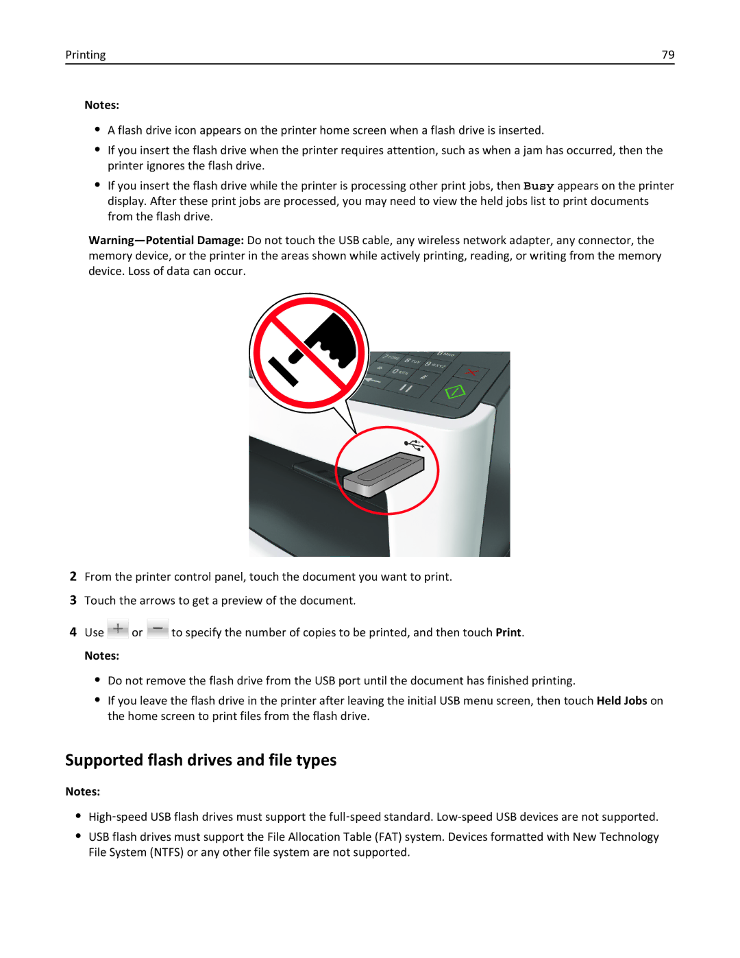 Lexmark 670, 470, 35S5701, 675, MX510, MX410DE manual Supported flash drives and file types 