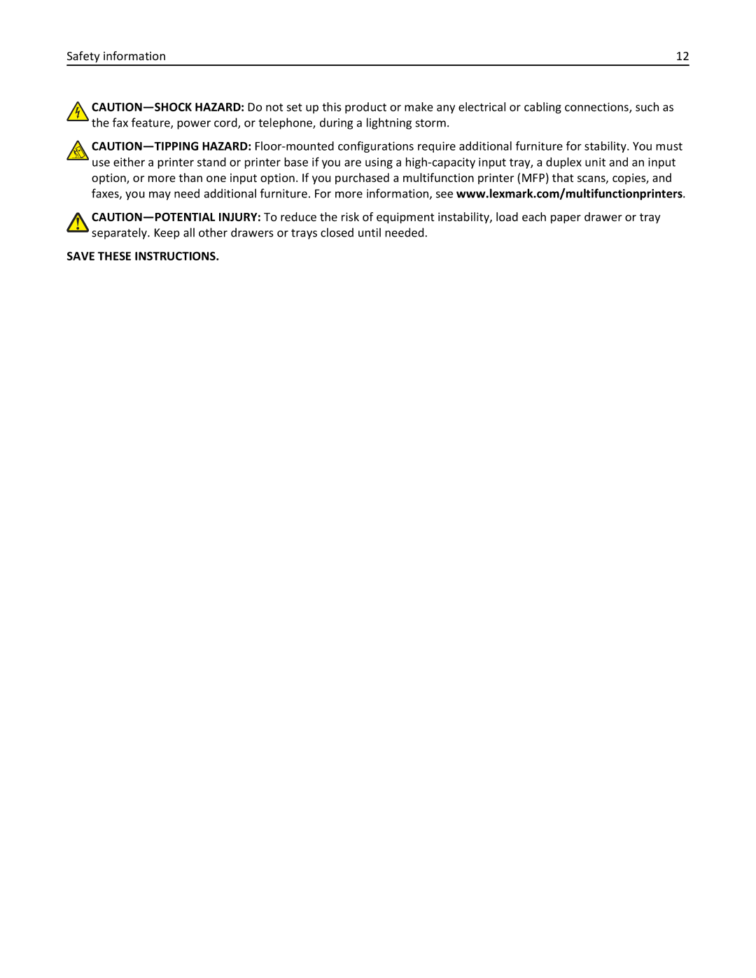 Lexmark 47B0002 manual Safety information 