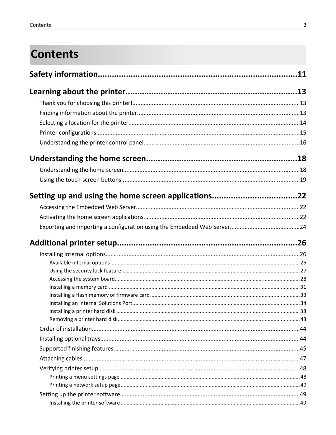 Lexmark 47B0002 manual Contents 