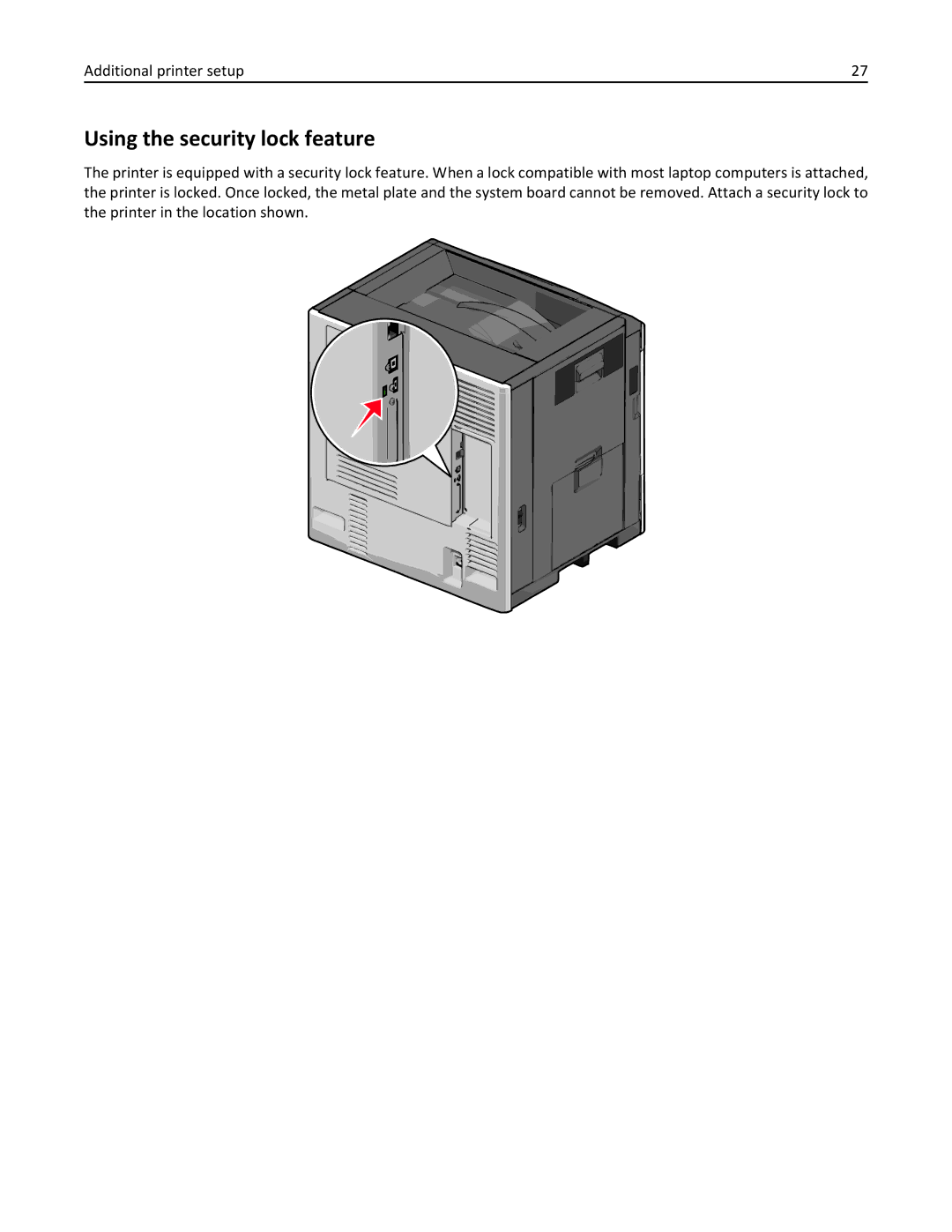 Lexmark 47B0002 manual Using the security lock feature 